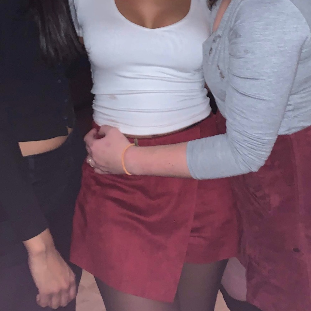 Red suede skort